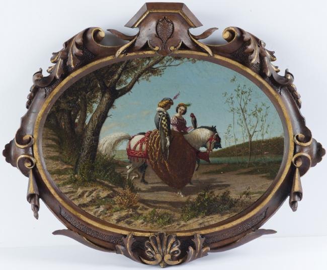 BERNARDO CELENTANO ( Naples 1835 - Rome 1863 ), The falconers, oil on canvas cm 22 x 30 signed and